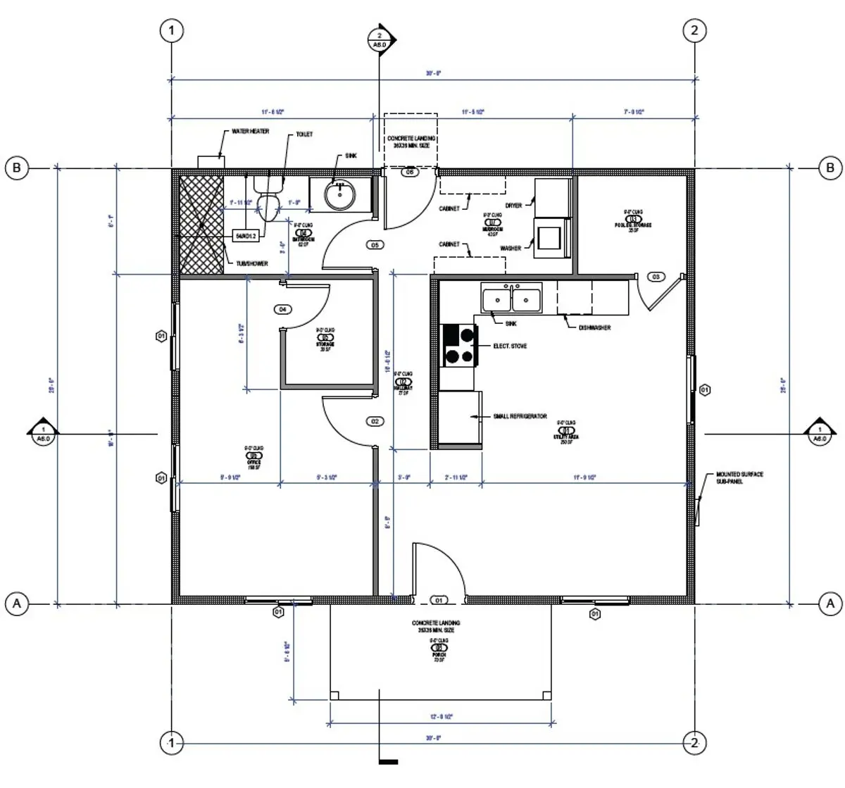 Floor plan of the 600 square foot C3 one bedroom ADU